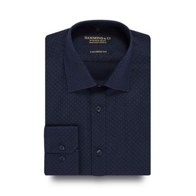 Navy textured patterned tailored fit shirt